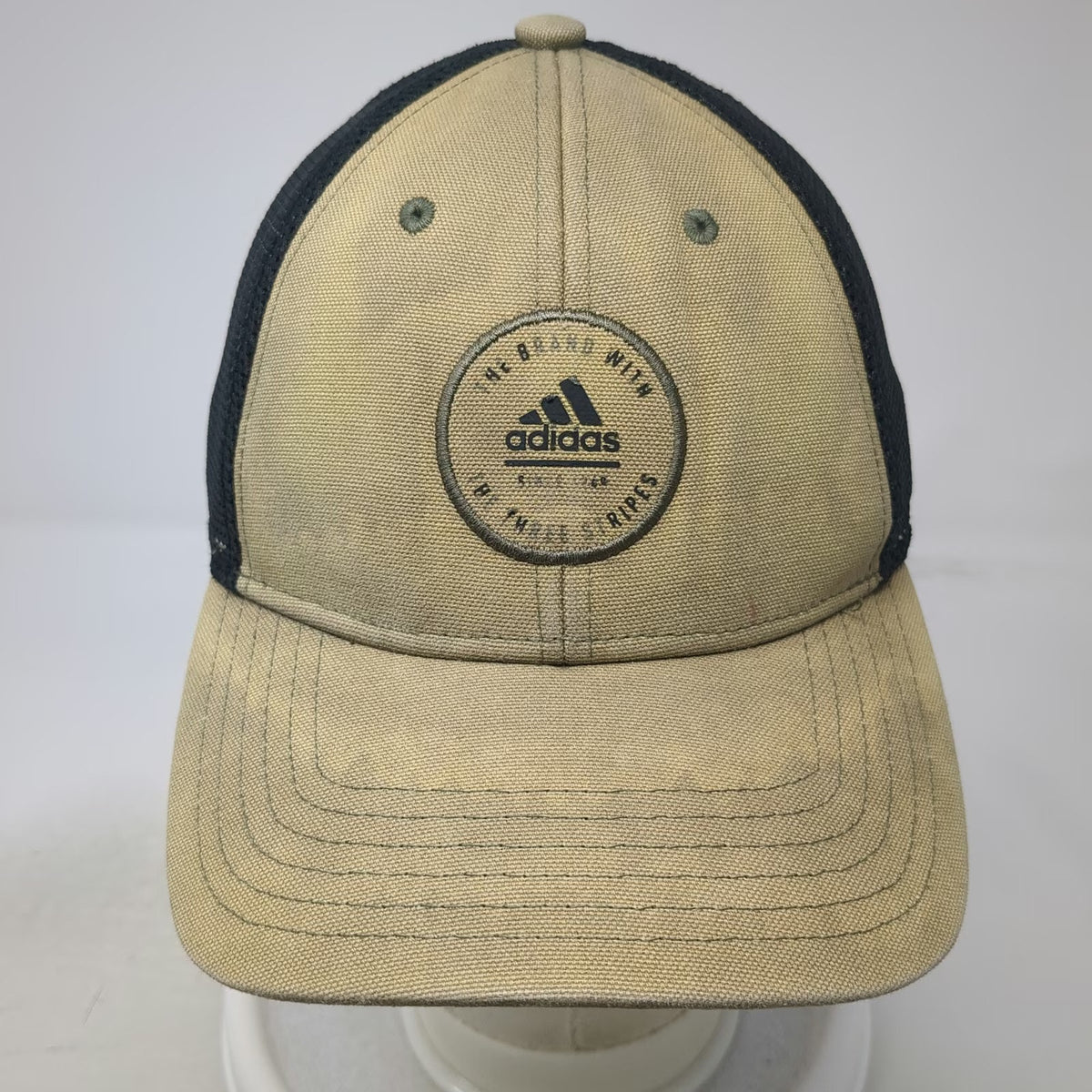 adidas Trucker Hat Brown One Size Mesh Snapback Three Stripes Patch Logo
