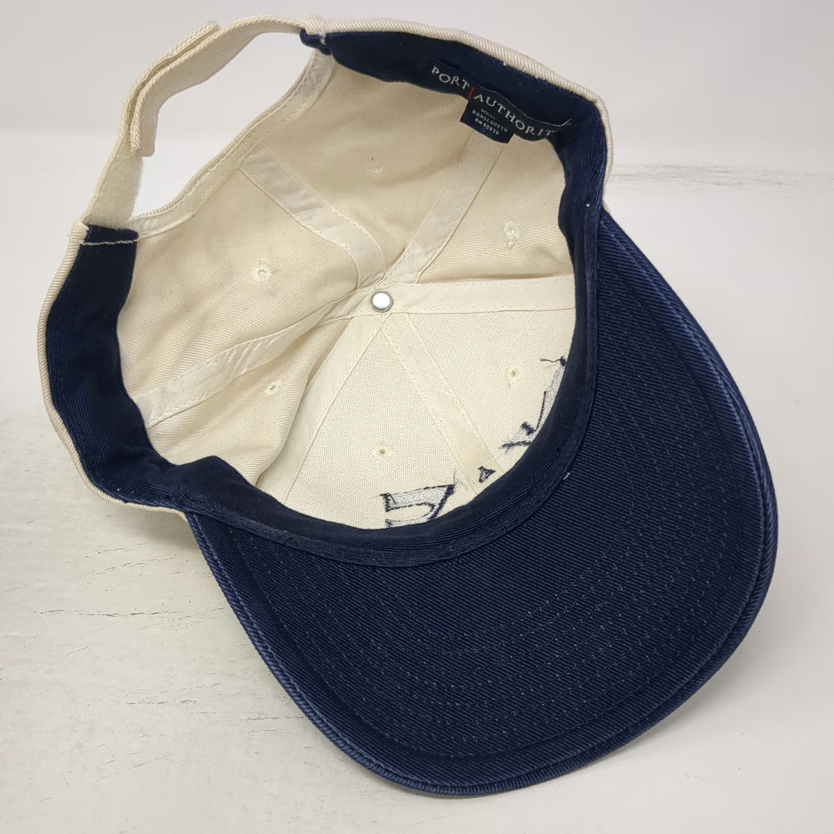 Port Authority Baseball Cap Beige Blue One Size Strapback Embroidered NAC Hat