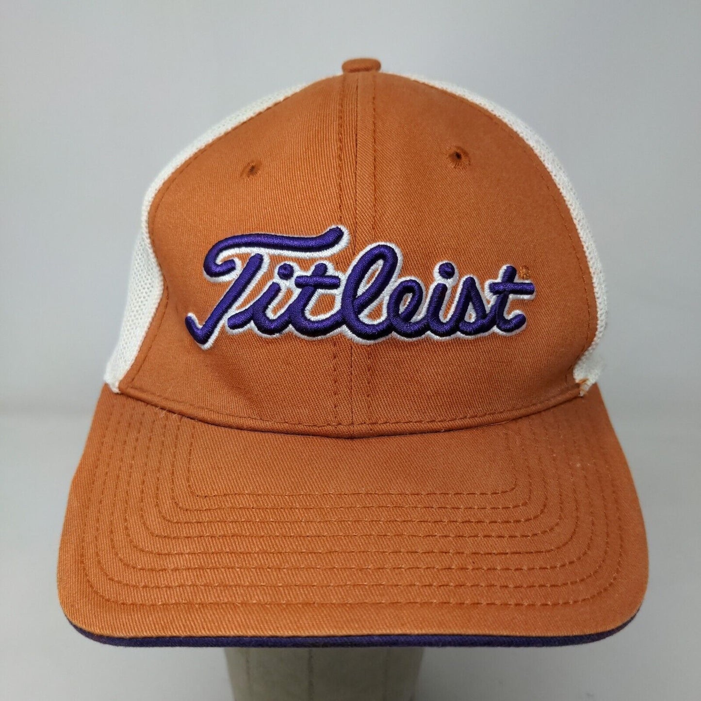 Titleist Men's Fitted Mesh Back Hat Orange White Size L/XL Embroidered Golf Logo
