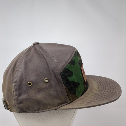 Valentine's Deli Slideback Hat Gray One Size Leather Strap Camo Trim