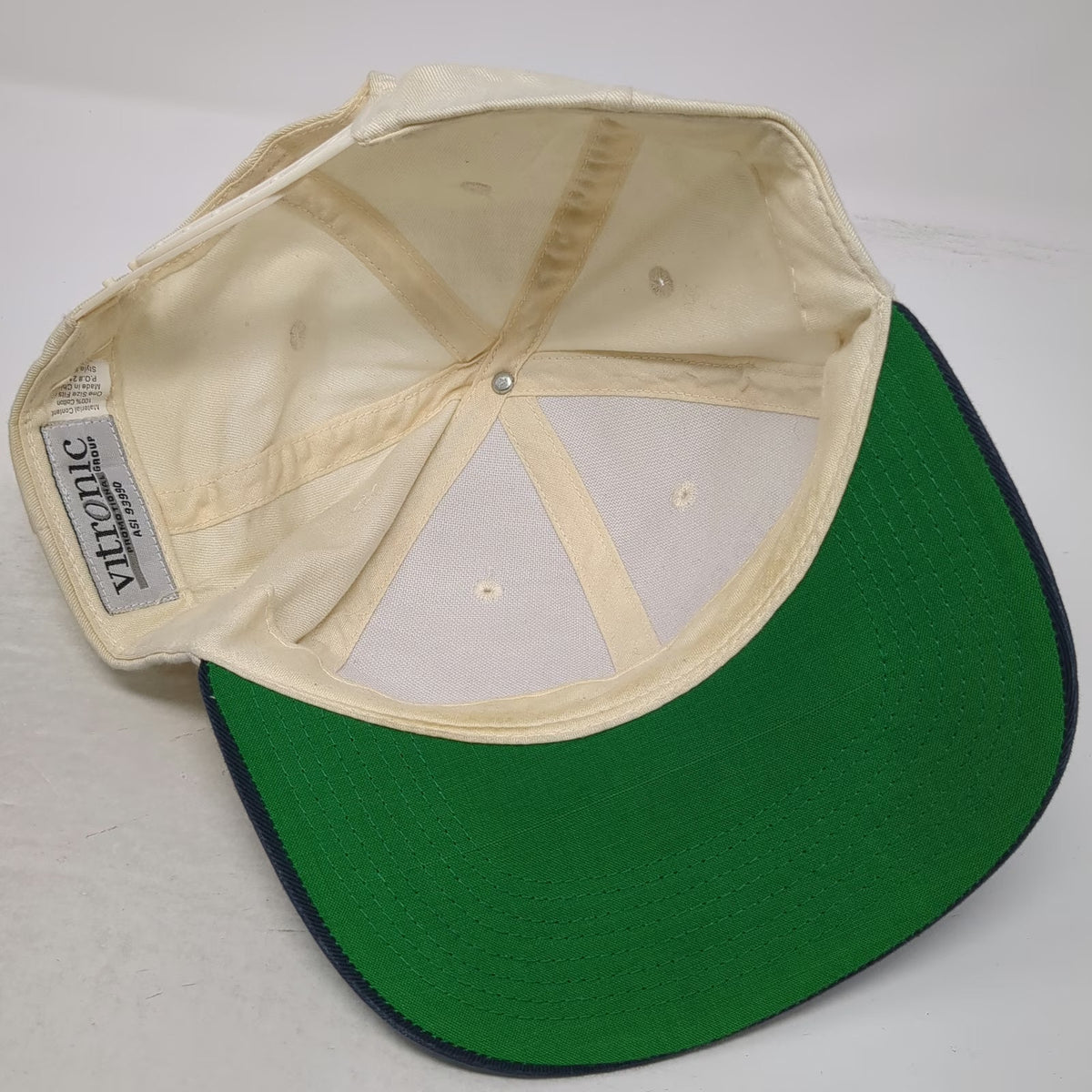 Vitronic Snapback Hat Beige One Size Stars and Stripes Newspaper Logo Blue Brim