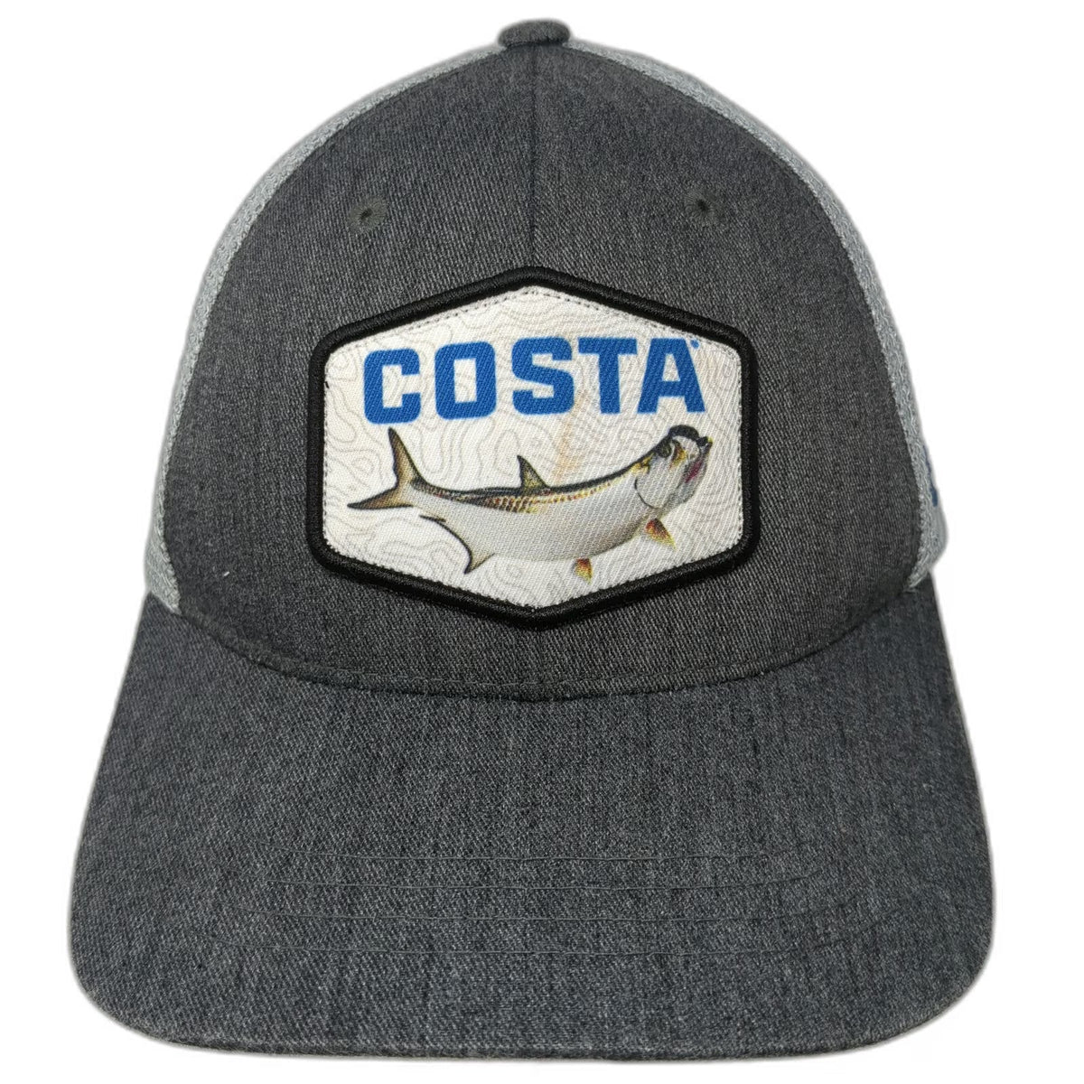 Costa Trucker Hat Gray One Size Tarpon Fish Patch Snapback Mesh Back Fishing