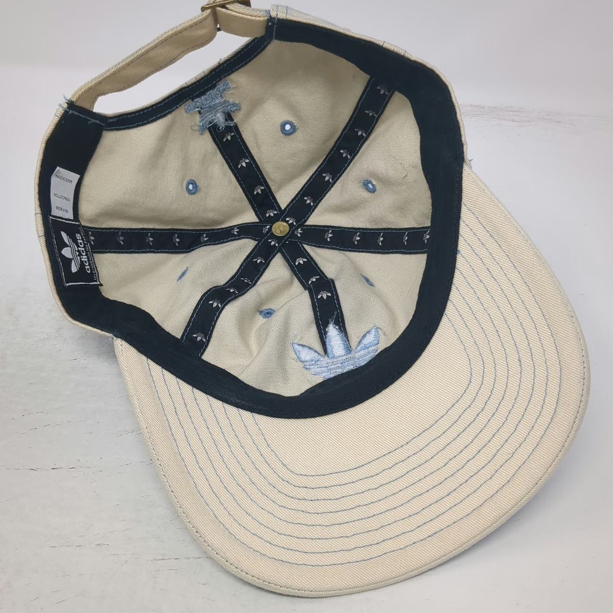 Adidas Baseball Cap Blue One Size Trefoil Logo Denim Slideback Strap Hat