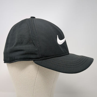 Nike Baseball Cap Black L Swoosh Perforated Mesh Panels Fitted Golf Athletic Hat