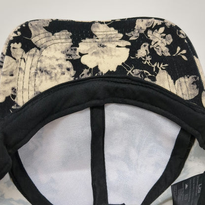 D&Y Baseball Cap Black White Floral Print One Size Adjustable Hat Cotton Strap