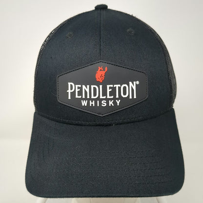 Pendleton Whisky Trucker Hat Black One Size Snapback Mesh Rubber Bronco Patch