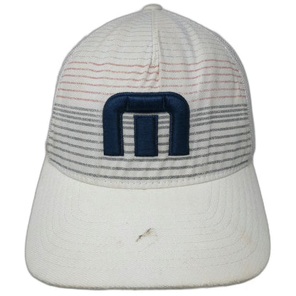 TravisMathew Trucker Hat White Blue Gray One Size Mesh Back Striped Structured