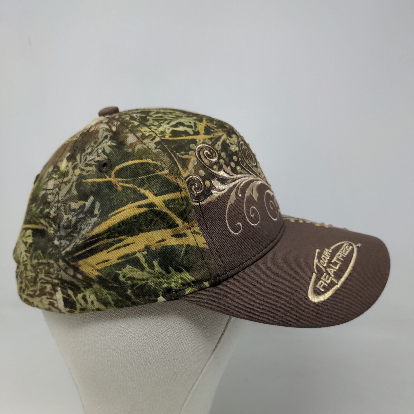 Team Realtree Women's Slideback Hat Brown Camo OSFA Embroidered Logo