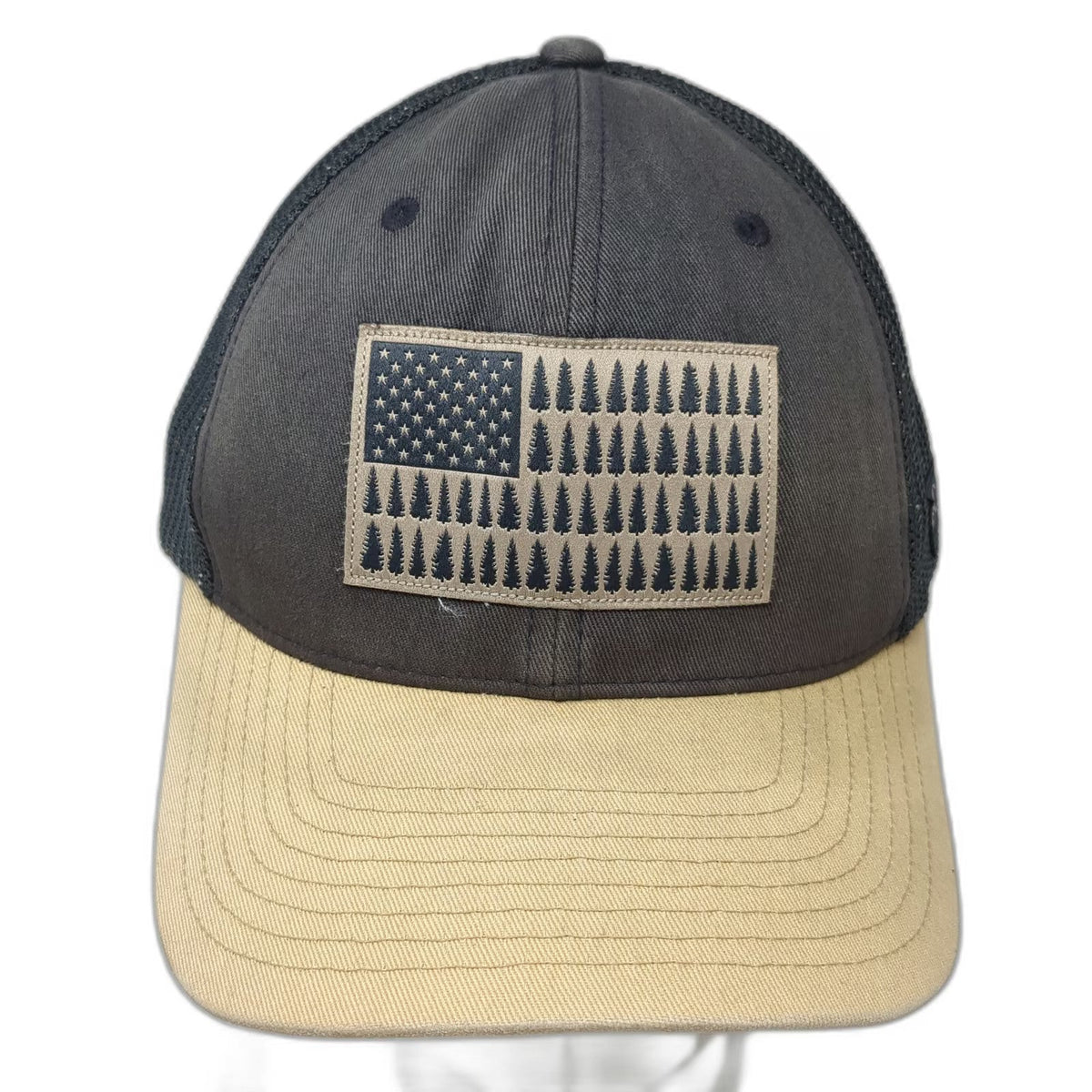 Columbia Baseball Cap Gray Beige One Size Mesh Back Pine Tree American Flag Hat
