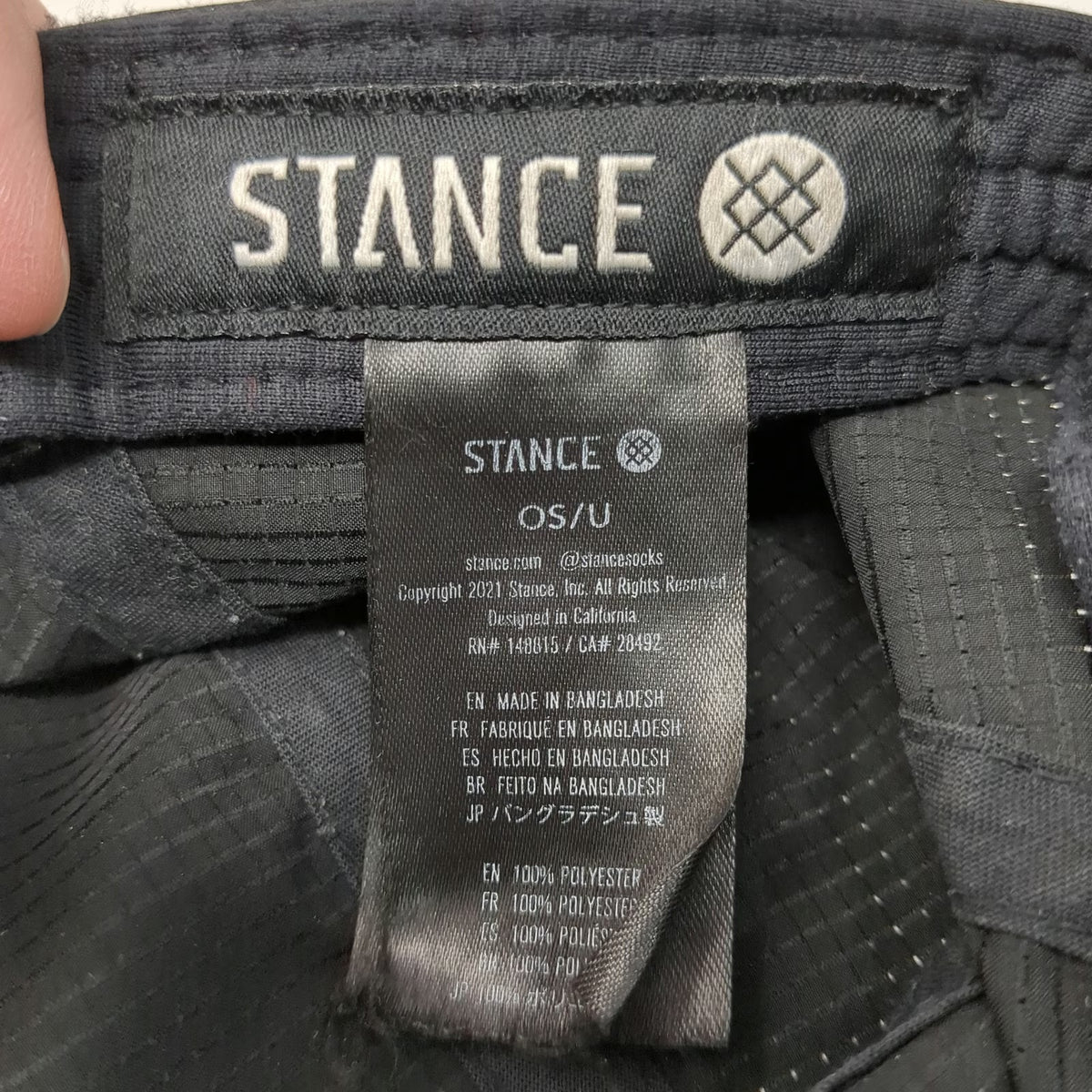 Stance 5 Panel Black One Size Hat Polyester Strapback Buckle Flat Brim Square