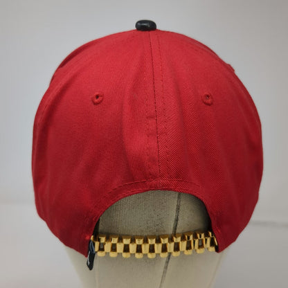 Alumni 5 Panel Red Hat One Size Watchband Strapback Metal Logo Black Flat Brim