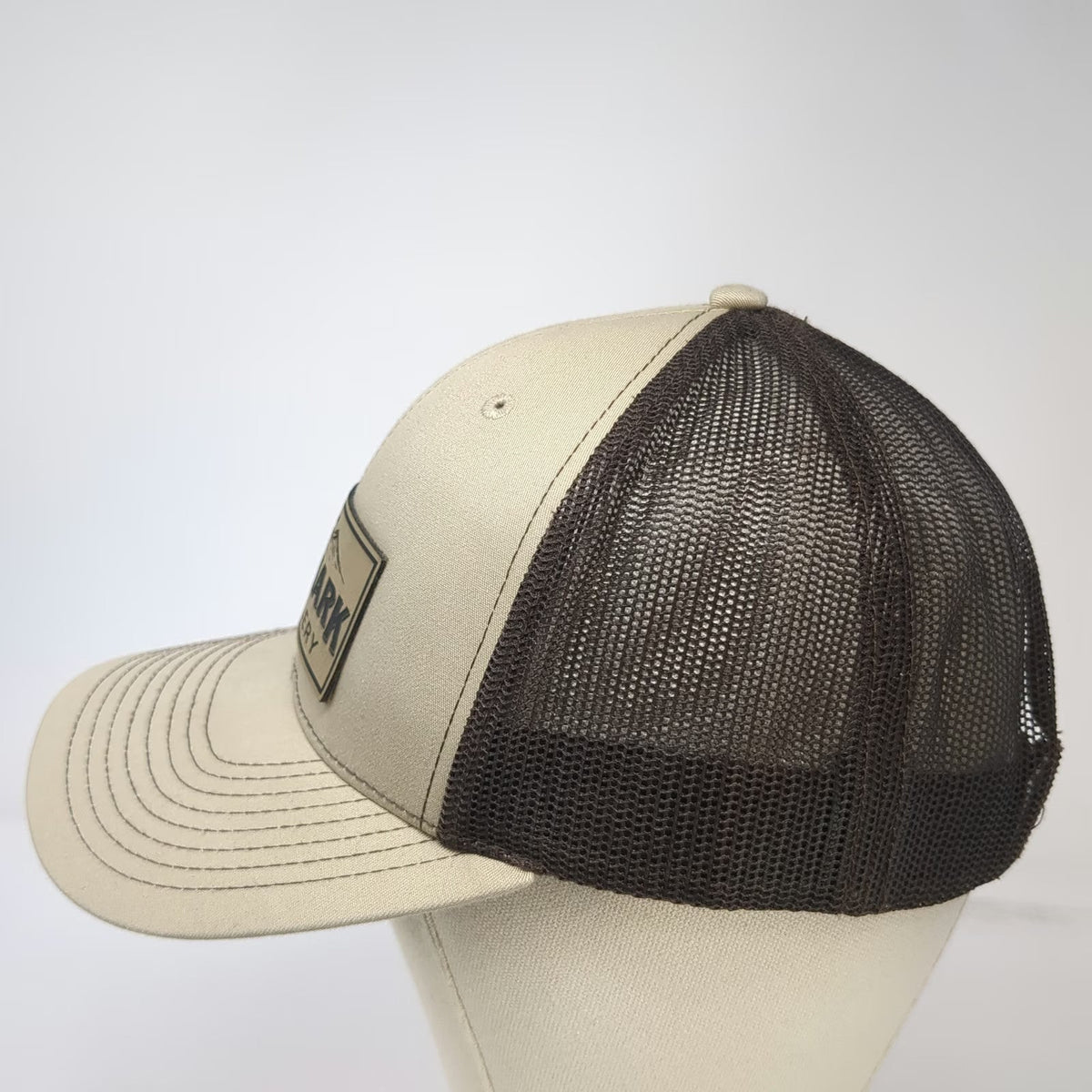 Richardson Trucker Hat Beige One Size High Mark Distillery Mountain Patch Mesh