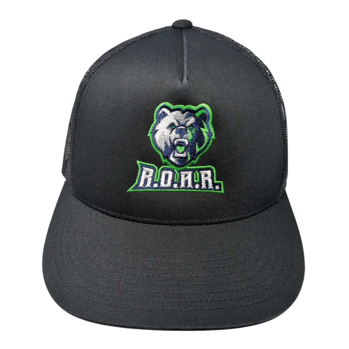 ROAR Snapback Trucker Hat Black OS Adjustable Embroidered Mesh Back Sport-Tek