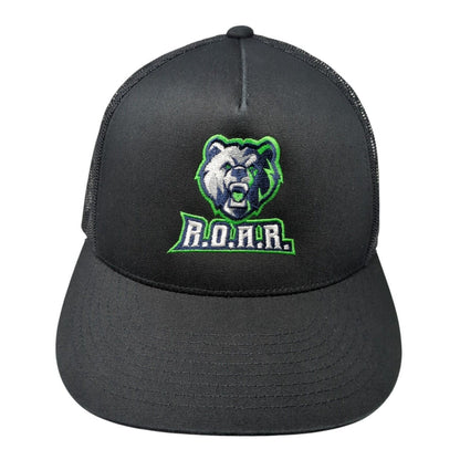 ROAR Snapback Trucker Hat Black OS Adjustable Embroidered Mesh Back Sport-Tek