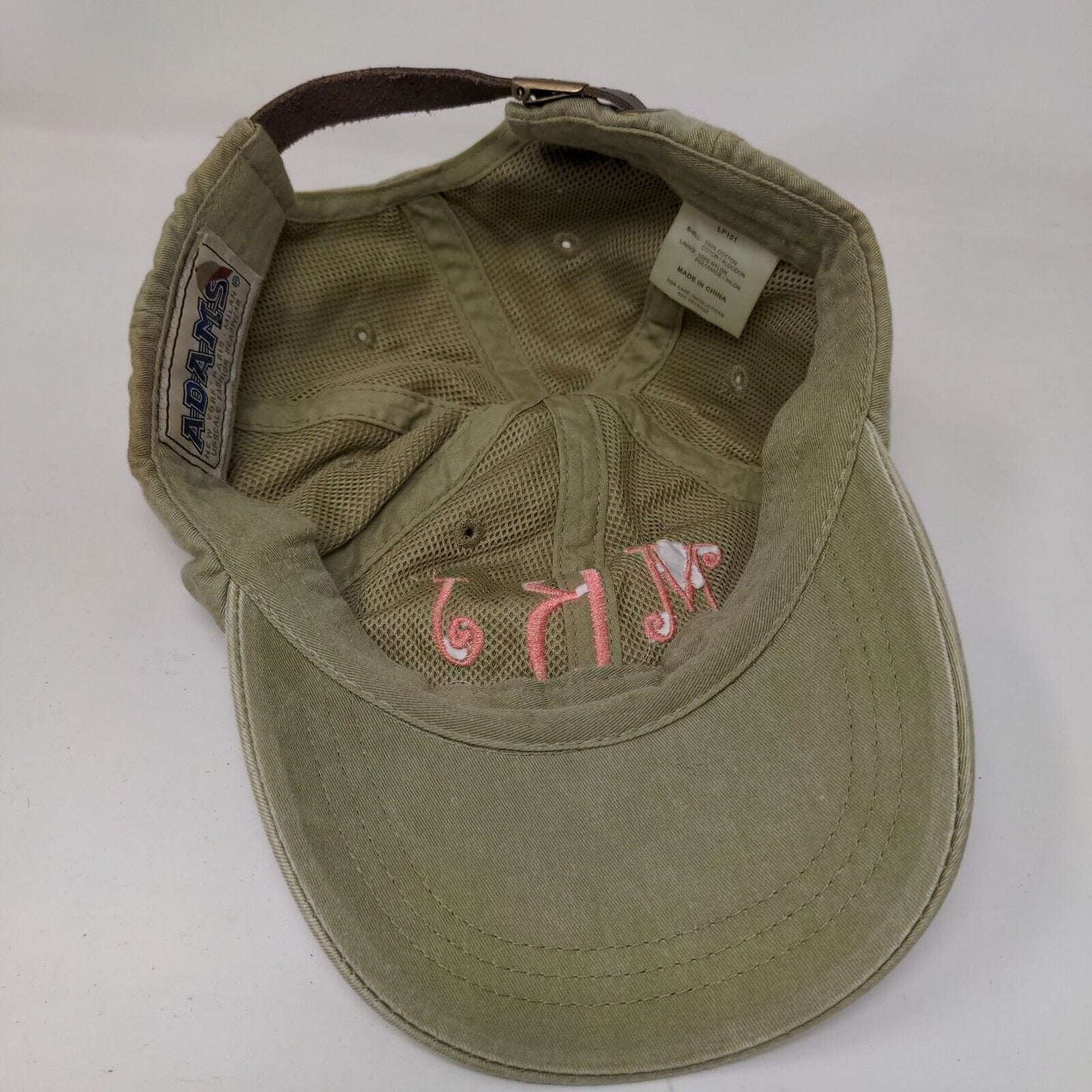 MRJ Slideback Hat Tanish-Green One Size Adjustable Mesh Lined Embroidered Adams