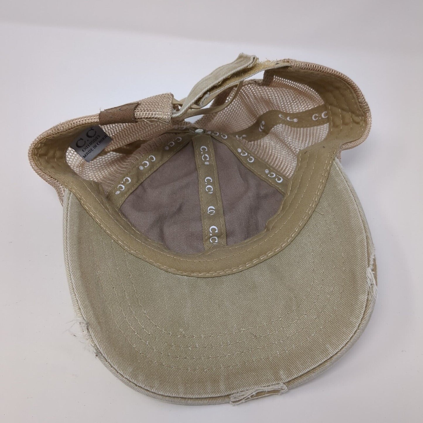 C.C Ponyback Strapback Trucker Hat Tan One Size Adjustable Blank Distressed