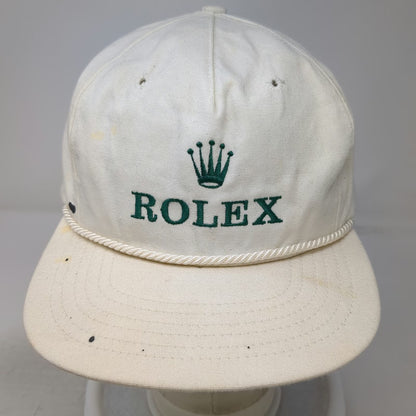 Texace Trucker Hat White Rolex Logo Rope Brim Green Underbrim Made USA Vintage