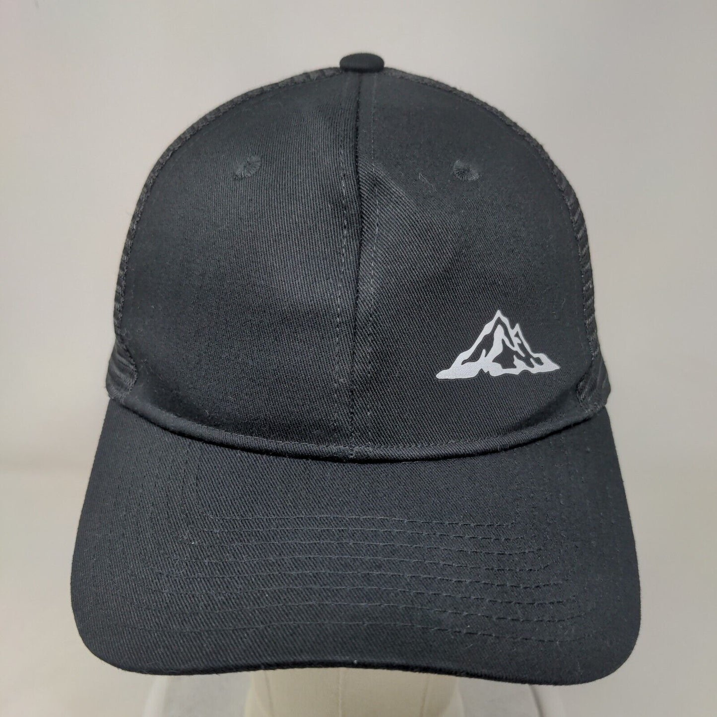 Mountain Snapback Mesh Back Trucker Hat Black One Size Solid 6 Panel