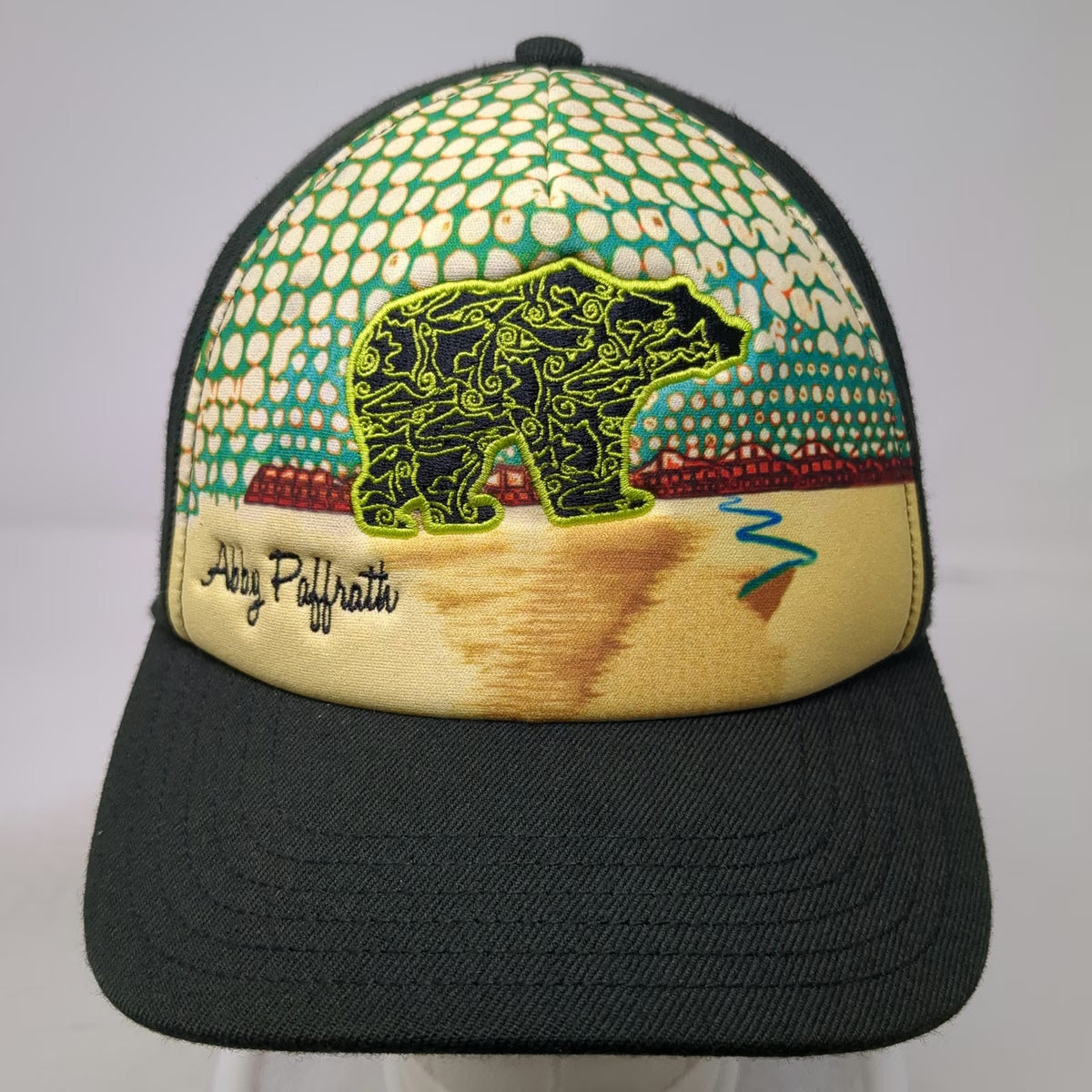 Art 4 All Abby Paffrath 5 Panel Black Green One Size Bear Landscape Mesh Hat