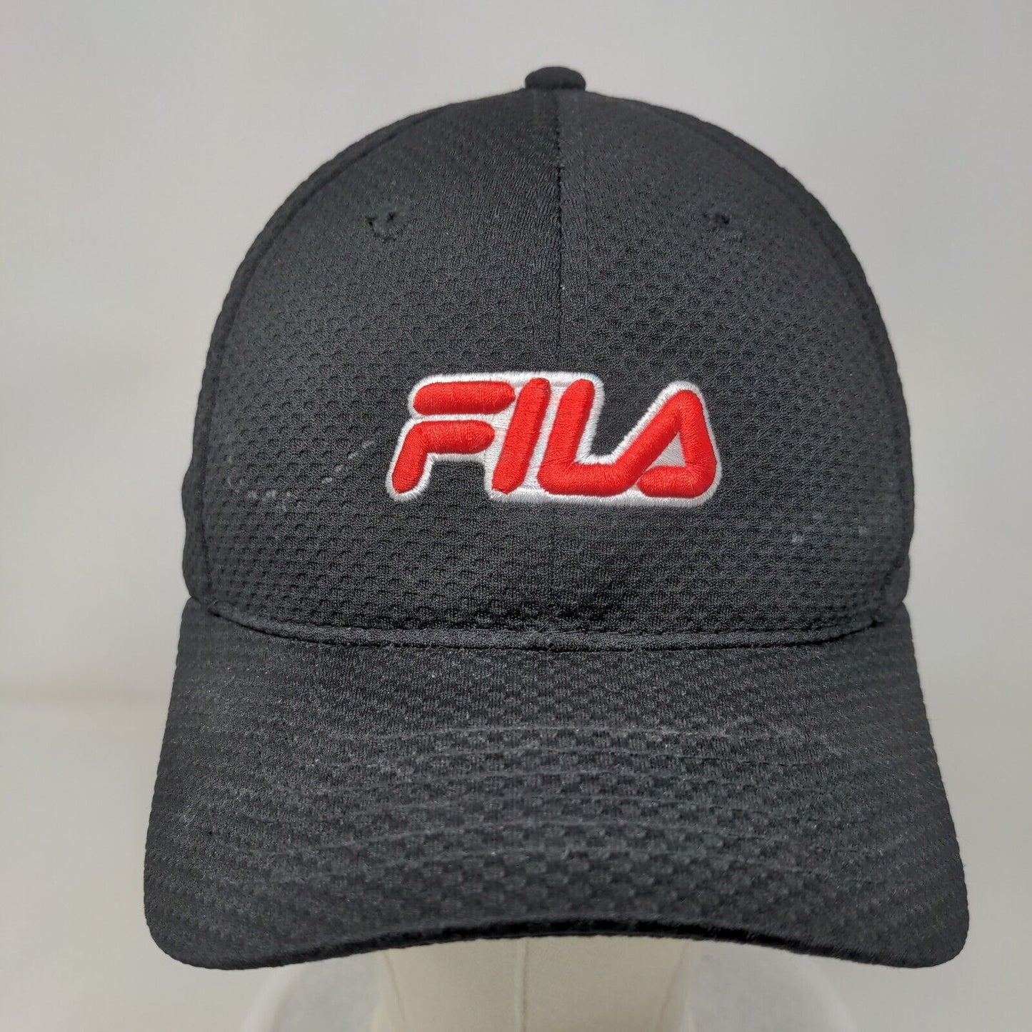 FILA Snapback Hat Black One Size Adjustable Embroidered Breathable Polyester