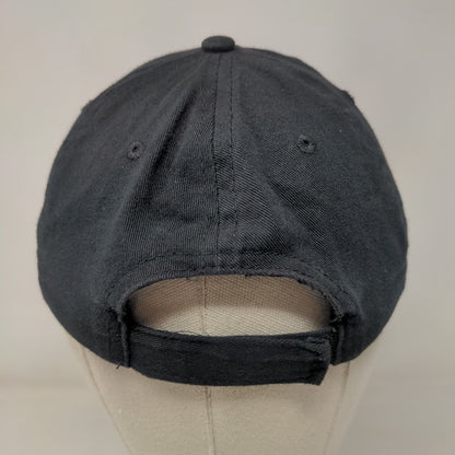 HCC Strapback Hat Black One Size Adjustable Embroidered Vented Holes 6 Panel