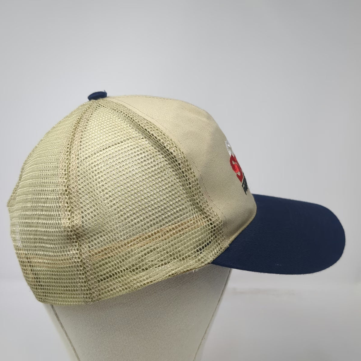Otto Trucker Hat Beige Blue Smith Power Products Mountain Logo One Size Snapback