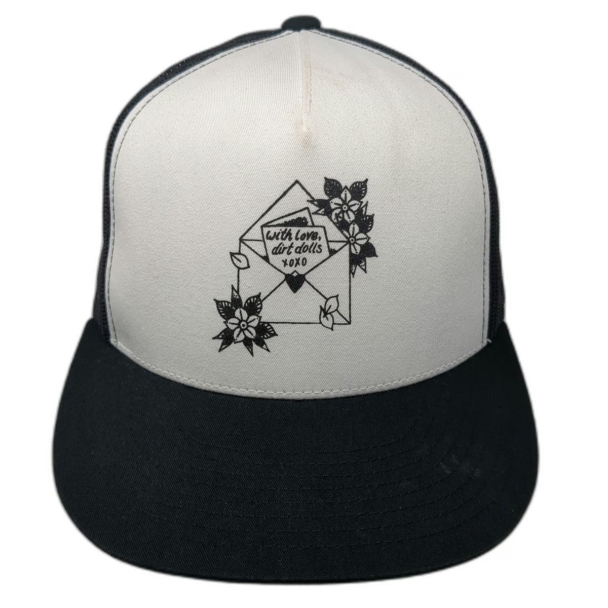 Yupoong Trucker Hat Black One Size With Love Dirt Dolls Floral Graphic Snapback