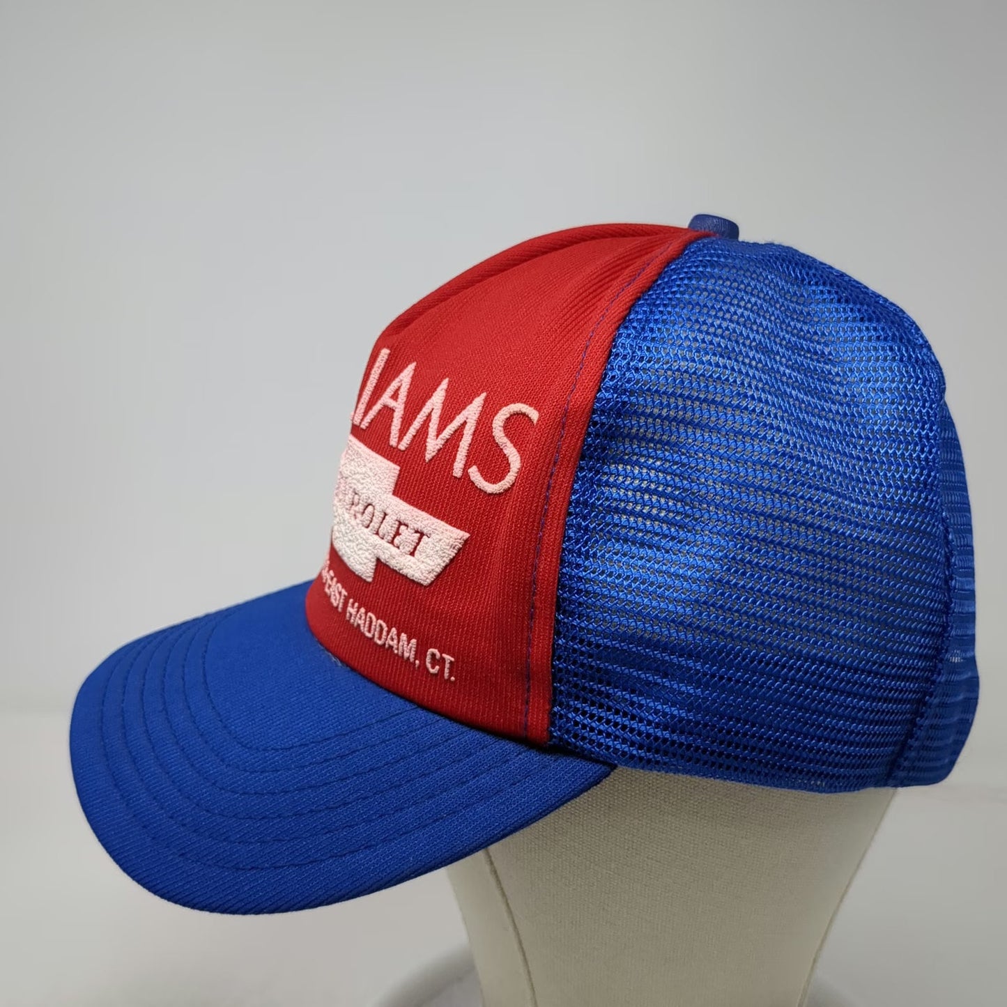 Newco Red Blue Trucker Hat OS Williams Chevrolet Dealer Mesh Snapback Vintage