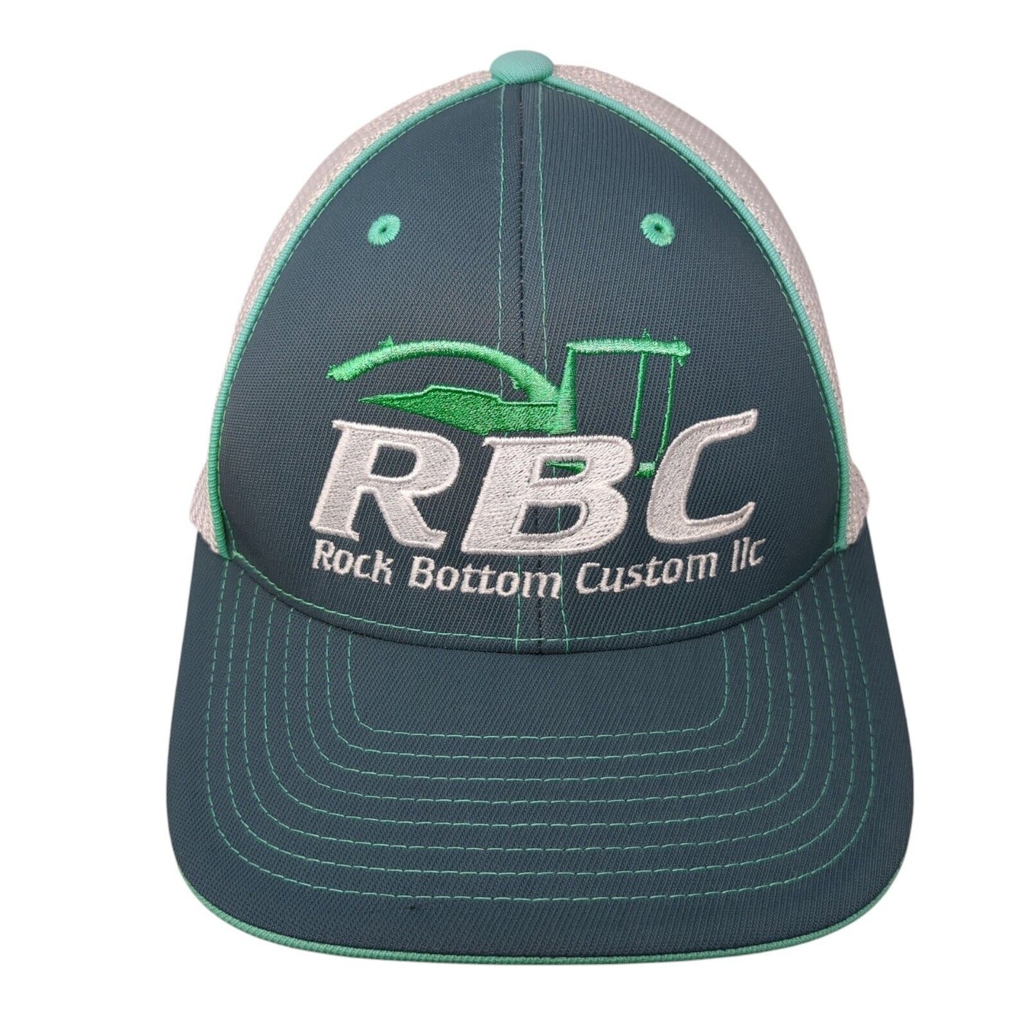 RBC Rock Bottom Custom LLC Fitted Mesh Back Trucker Hat Green 6 7/8-7 3/8