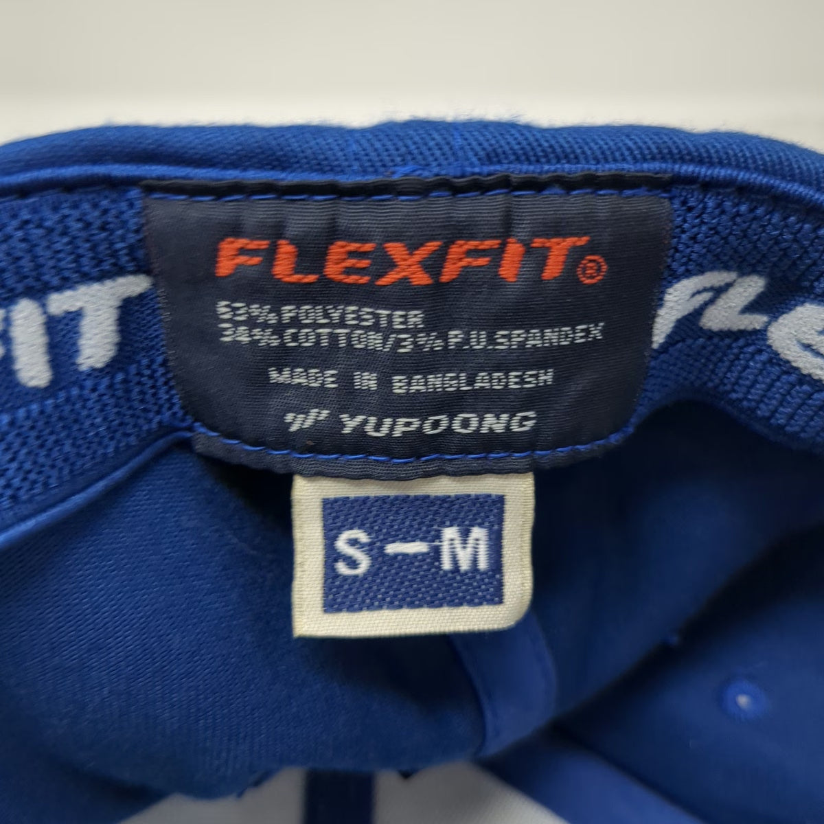 Flexfit Baseball Cap Blue M Glamis Script Logo Curved Brim Structured Hat