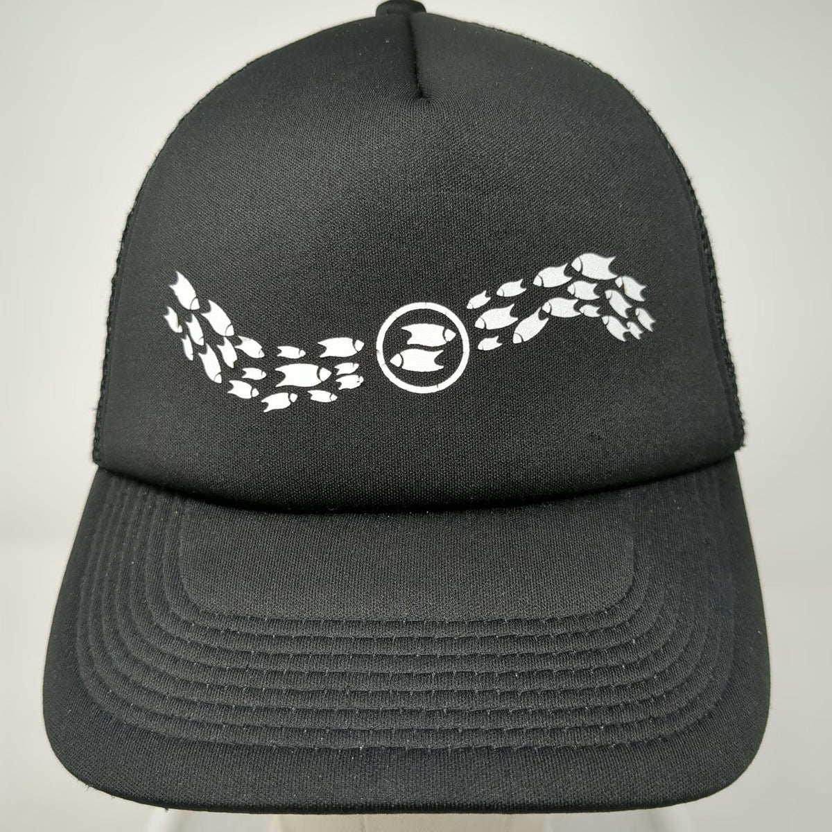 dkps Trucker Hat Black One Size Mesh Snapback Foam Fish School Graphic Polyester