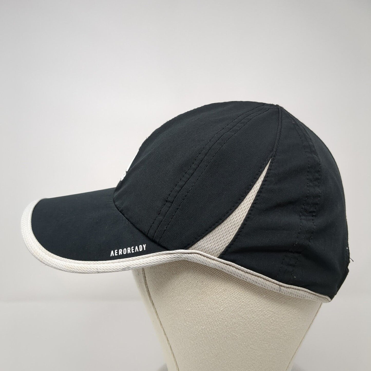 Adidas Aeroready Strapback Hat Black OSFA Mesh 3 Stripes White Trim
