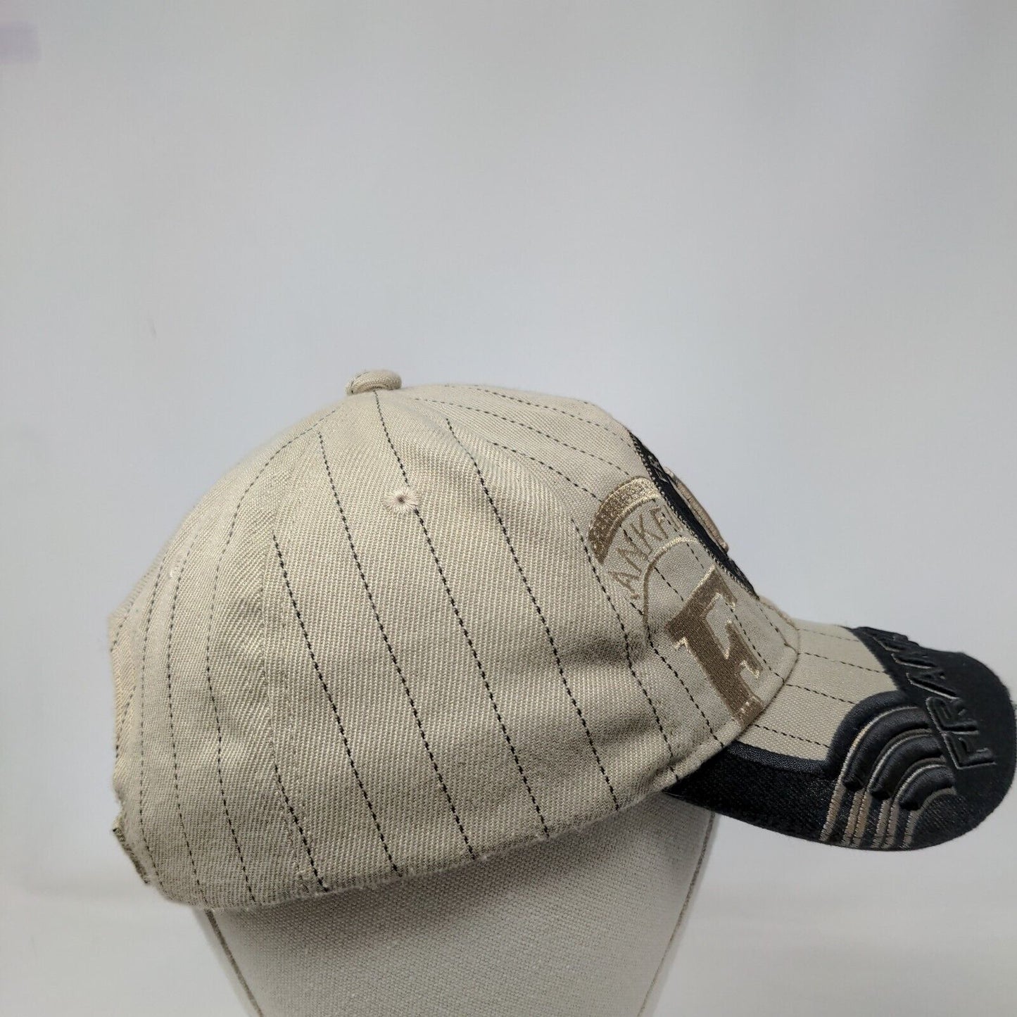Frankfurt Strapback Hat Tan 58cm Adjustable Embroidered Pinstripe