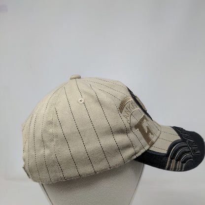 Frankfurt Strapback Hat Tan 58cm Adjustable Embroidered Pinstripe