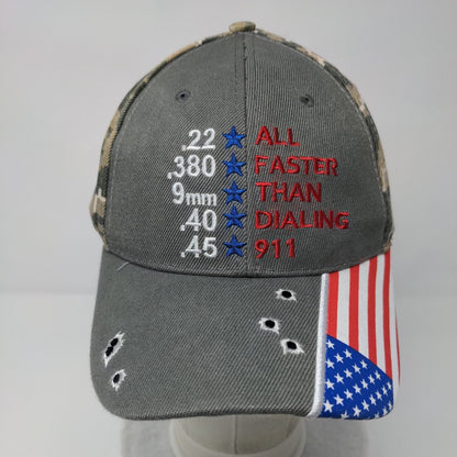 All Faster Than Dialing 911 USA Flag Strapback Hat Camouflage OSFM Patriotic
