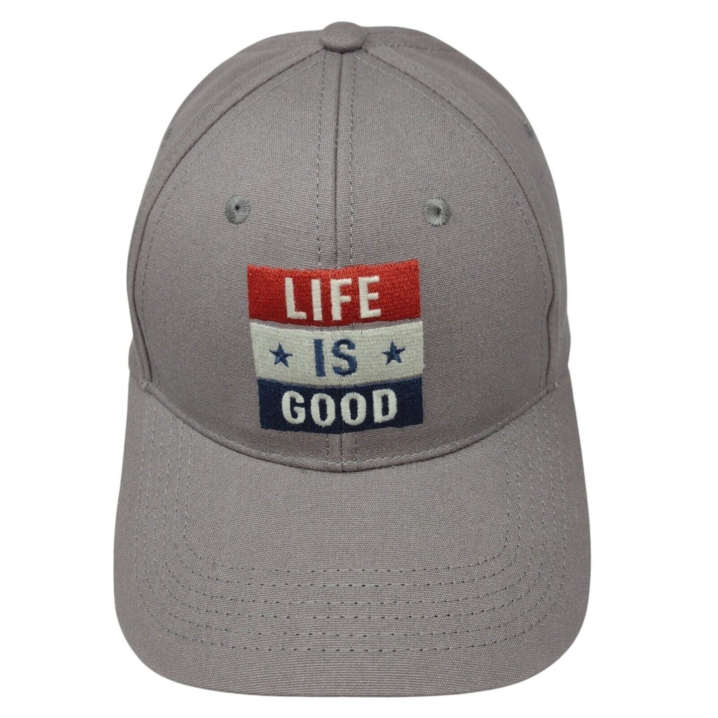 Life Is Good Snapback Hat Gray OSFA Adjustable Embroidered 6 Panel