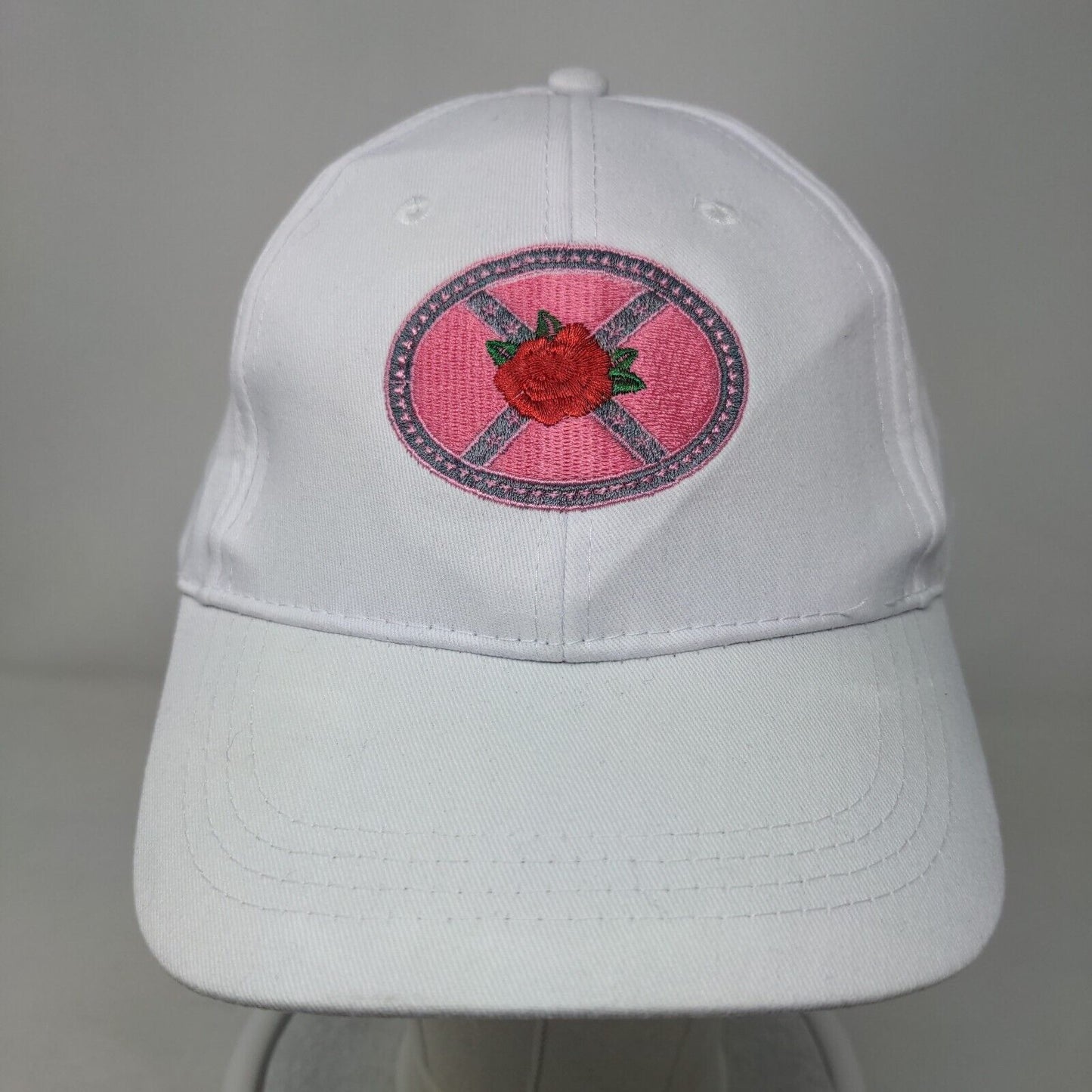 Rose Strapback Hat White One Size Embroidered Adjustable 6 Panel