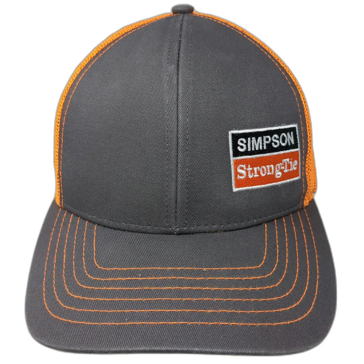 Outdoor Cap Simpson Strong-Tie Trucker Hat Gray Orange One Size Snapback Mesh