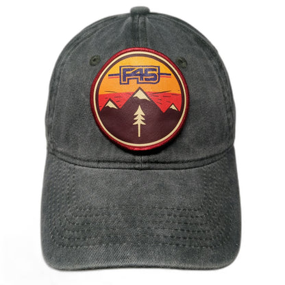 F45 Training Baseball Cap Green One Size Mountain Sunset Patch Slideback Hat