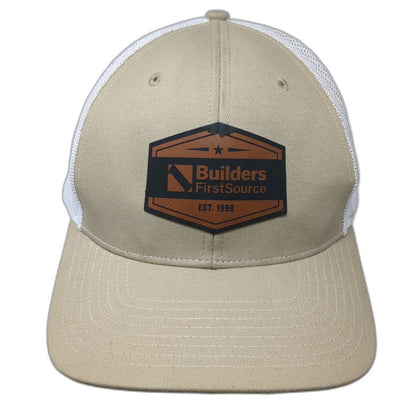 Richardson Trucker Hat Beige One Size Builders FirstSource Leather Patch Mesh