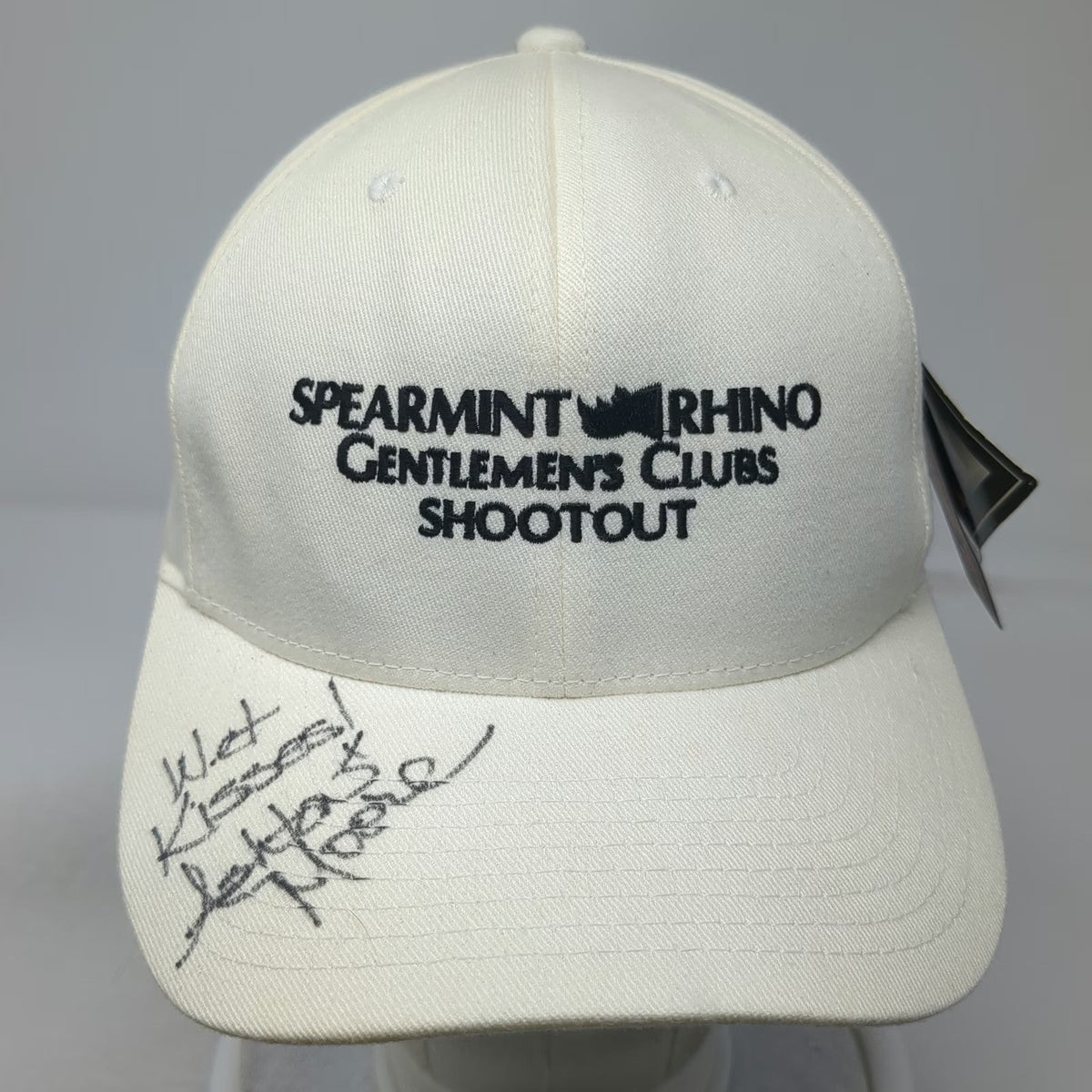 Flexfit Spearmint Rhino Gentlemen's Clubs 2006 Signed White XL Cap Hat Vintage