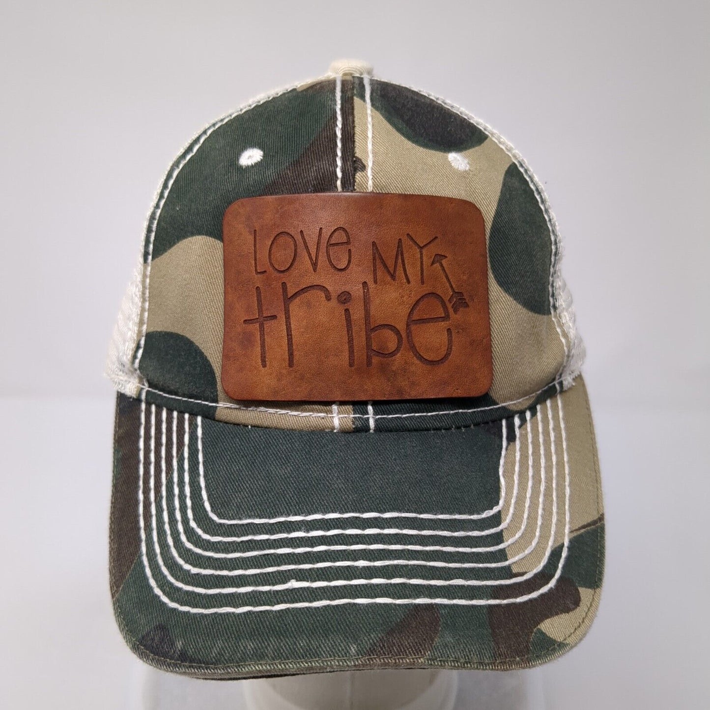 Love My Tribe Patch Strapback Trucker Hat Camo One Size Mesh Back