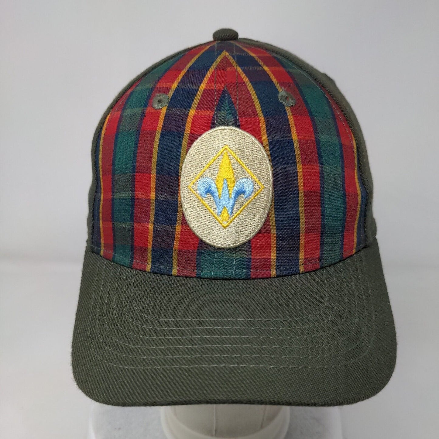 Boy Scout of America Webelo Fitted Cap Green S/M Embroidered Plaid Vented Holes