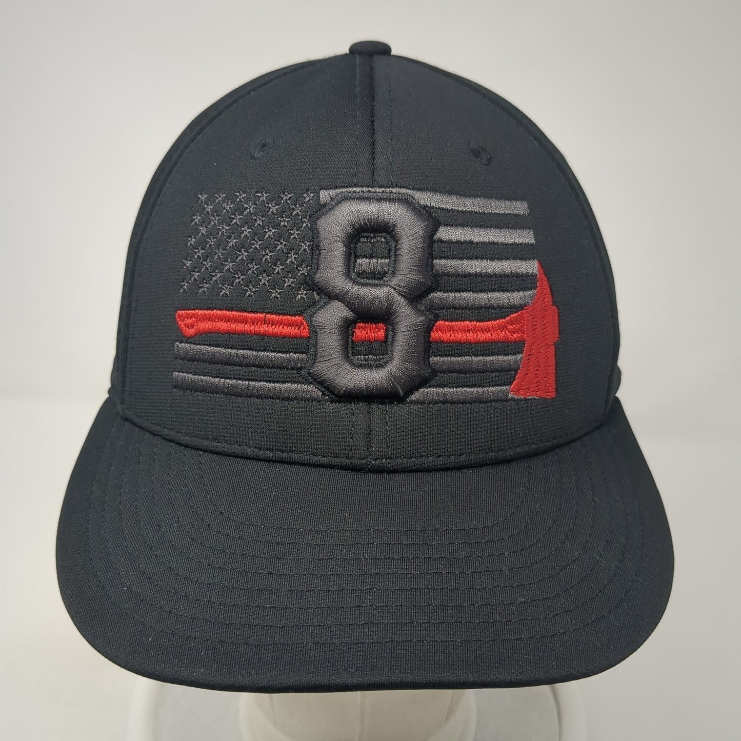 Firefighters American Flag #8 Fitted Baseball Cap Black M Patriotic Richardson