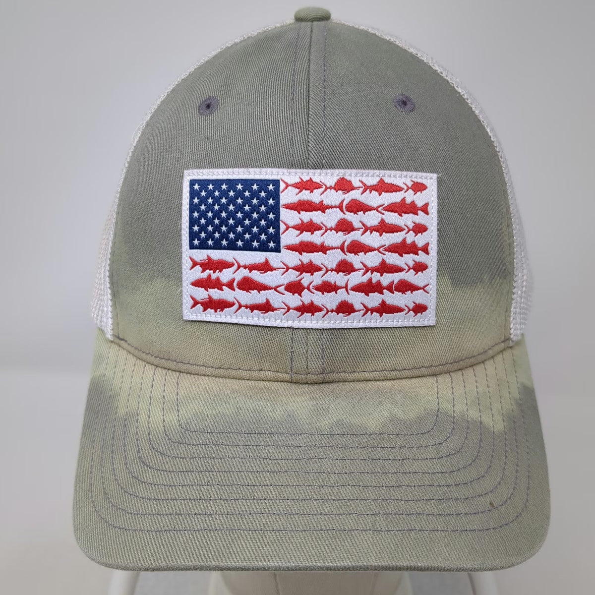 Columbia PFG Gray XL Baseball Cap Fish American Mesh Stretch Fit Hat Outdoor