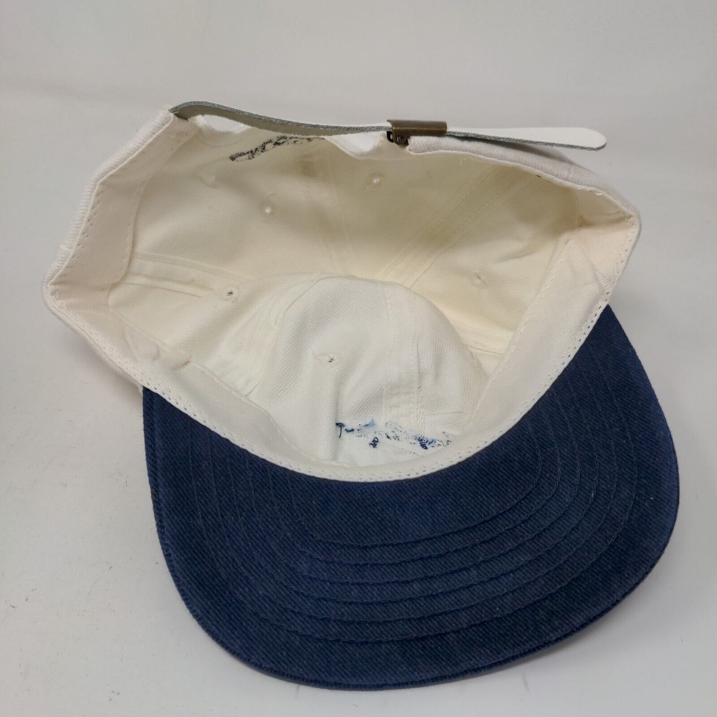 Lea + Porrino Men's Slideback Hat White Blue Embroidered Logo Made USA