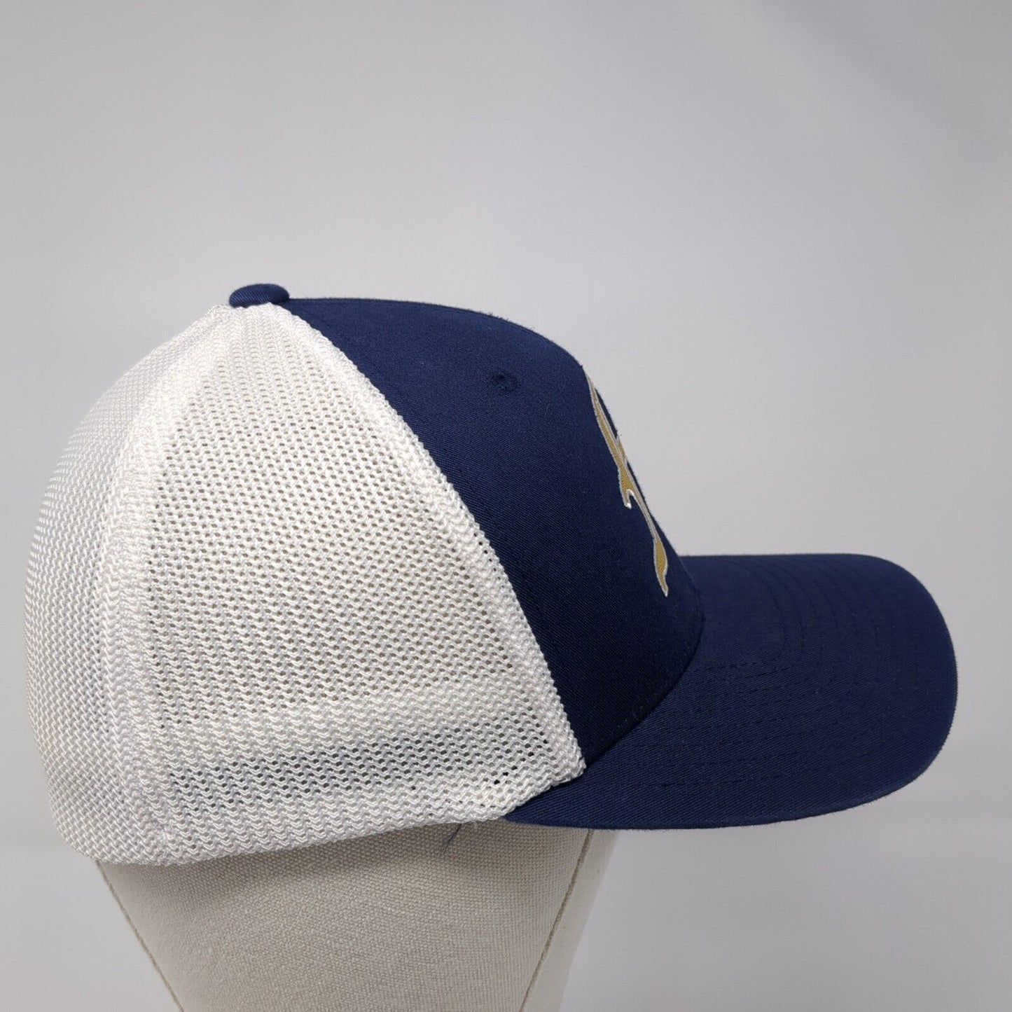 Port Authority Fitted Trucker Hat Blue S/M Flexfit Embroidered Mesh Back