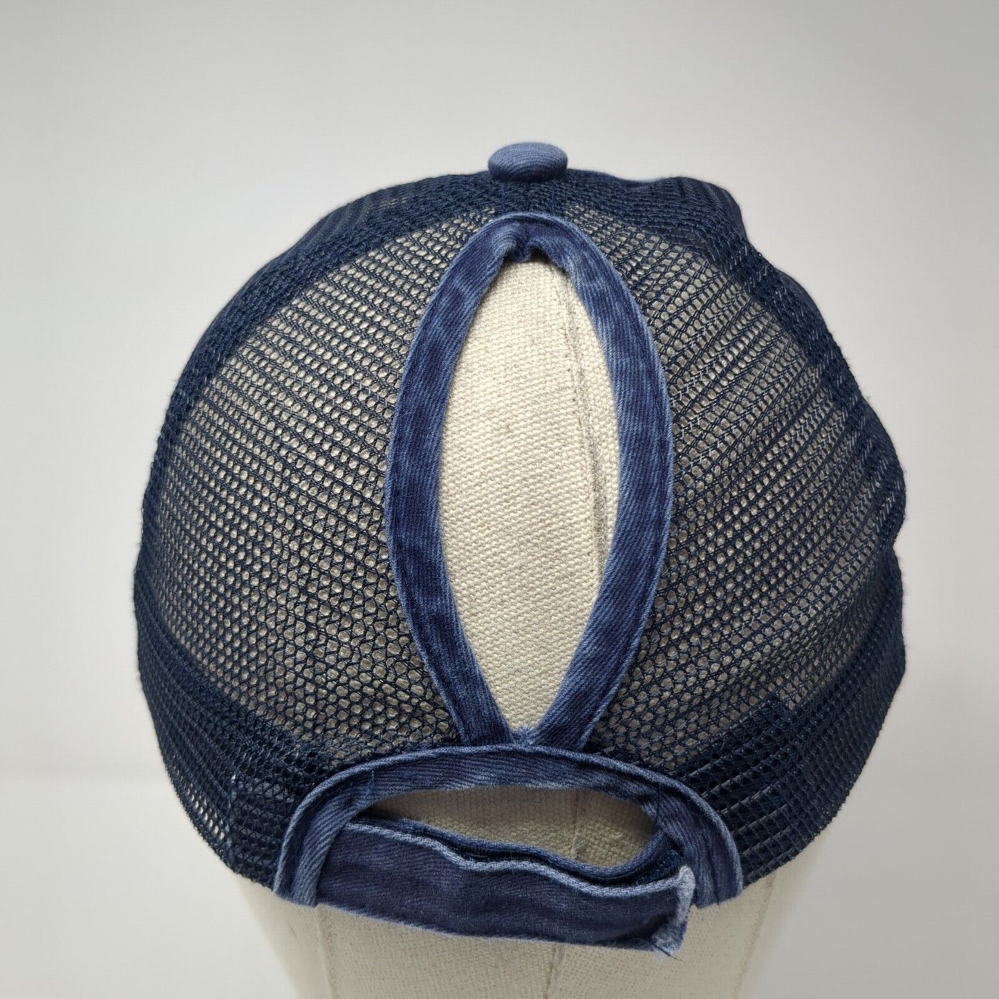 Hot Mess Just Doing My Best Ponyback Trucker Hat Blue OS Mesh Back Distressed