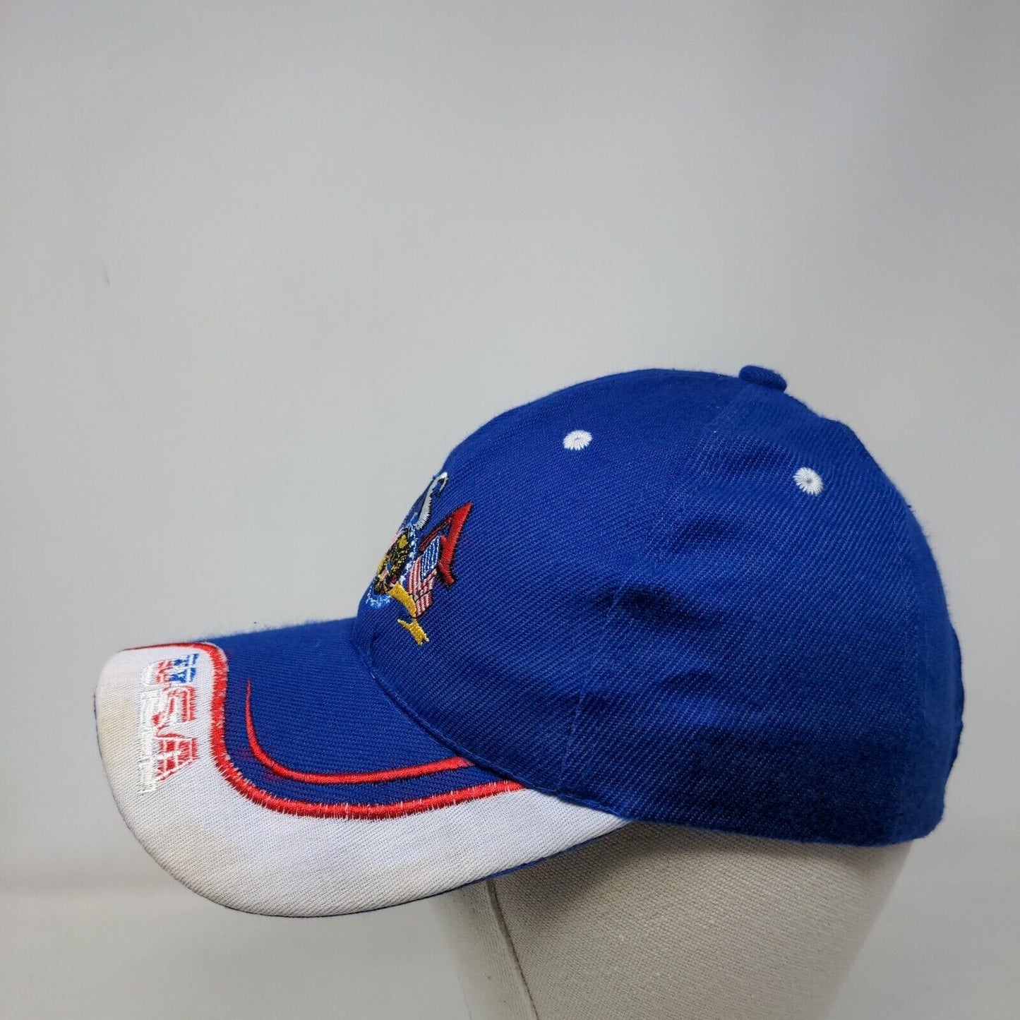 USA Strapback Hat Blue One Size Adjustable Embroidered Vent Holes