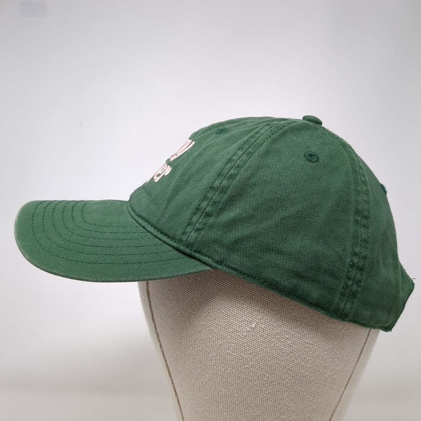 Happy Camper Slideback Hat Green OSFA Adjustable Embroidered Mighty Fine Cotton